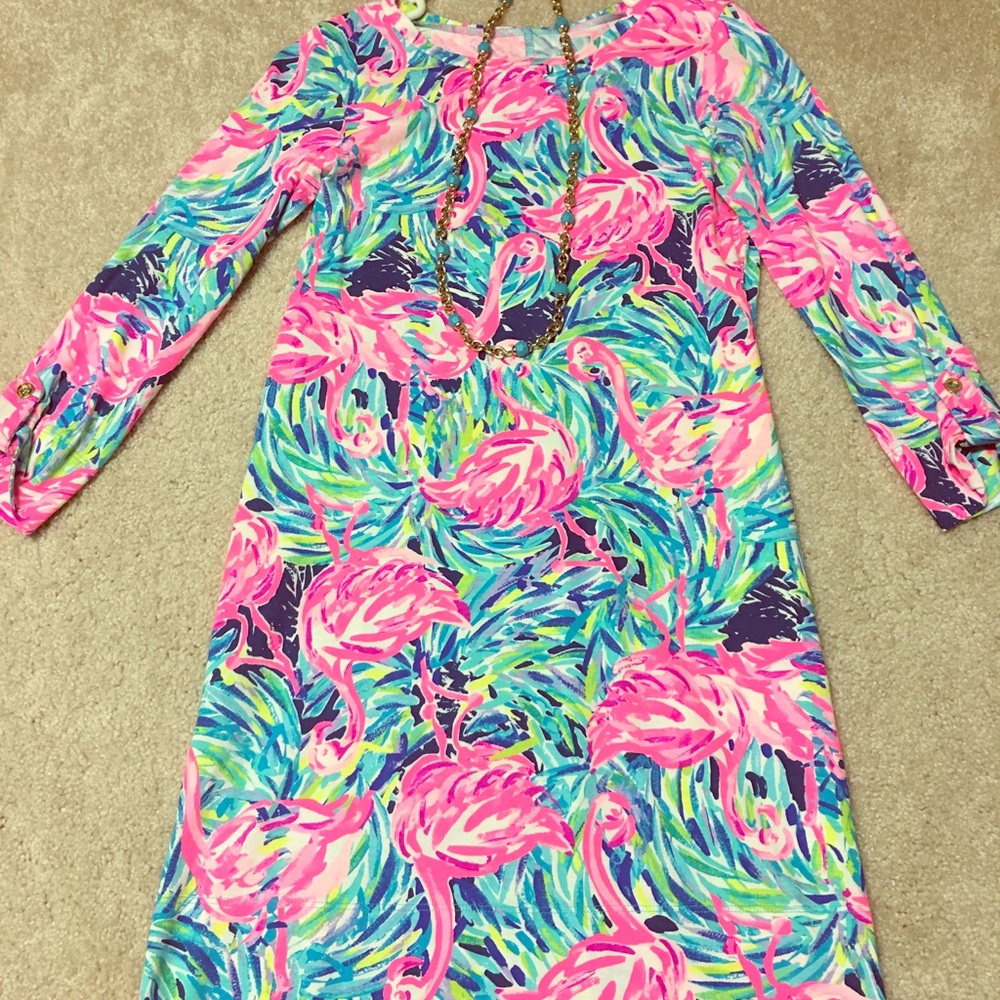 Lilly Pulitzer 3/4 Sleeve Flamingo Dress XS